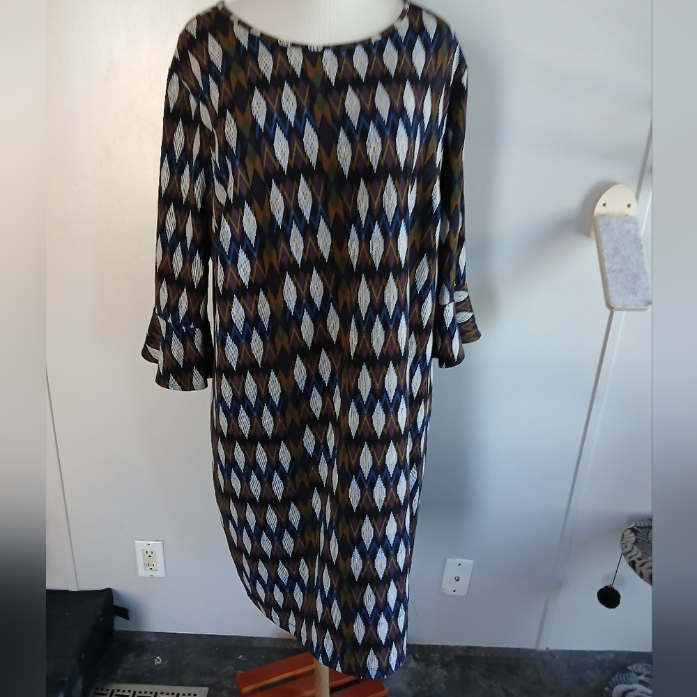 Peach Velvet New York Bell Sleeve geometric dress XL 1X